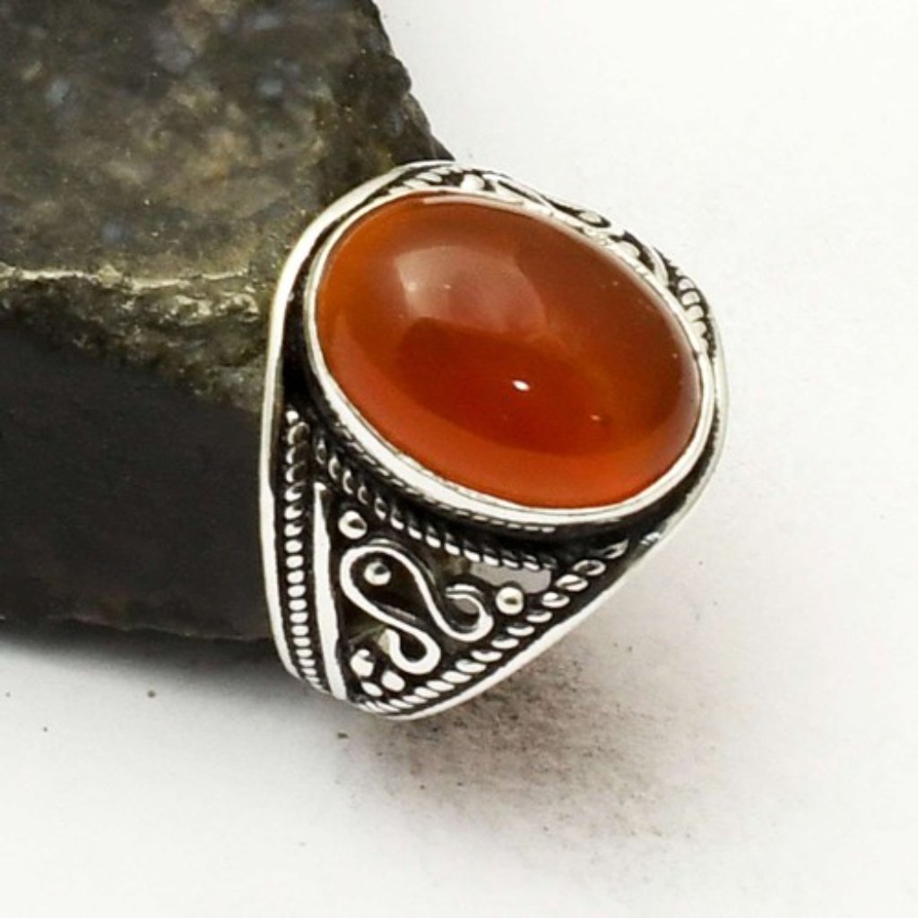 925 Sterling Silver Handmade Carnelian Gemestone Ring Size 6.5